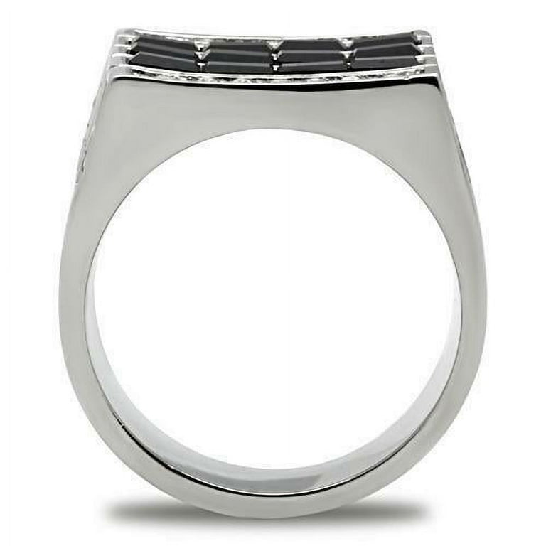 Anillo cuadrado Ã³nix negro y zafiro para hombre de acero