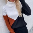 thumbnail image 3 of Qetyuw Womens Color Block Turtleneck Sweater Chunky Knit Long Sleeve Pullover Jumper Loose Fit Casual Sweaters, 3 of 6