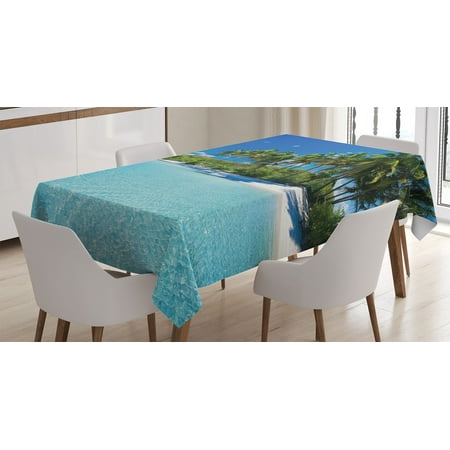 

Ocean Tablecloth Relaxing Beach Resort Spa Palm Trees and Sea Exotic Caribbean Coastline Rectangular Table Cover for Dining Room Kitchen Decor 60 X 84 Turquoise Blue Green by Ambesonne
