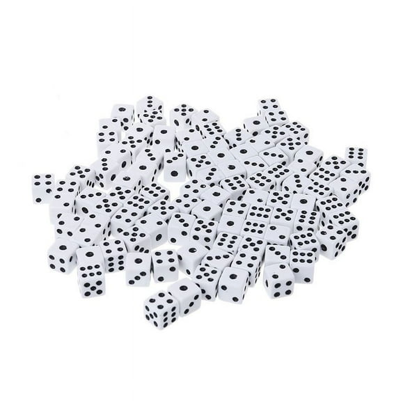 ZUARFY 100pcs 8mm Plastic White Game Dice Six Sided Decider Birthday Parties Board Game