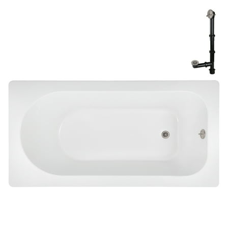 Streamline N-4220-730-BNK 60 in. x 32 in. Acrylic Soaking Drop-In Bathtub in Glossy White, With External Drain in Brushed Nickel