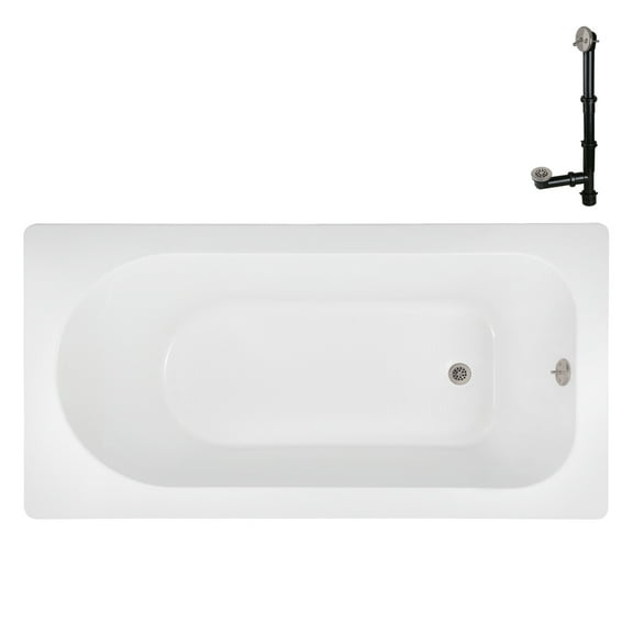 Streamline N-4240-733-BNK 66 in. x 34 in. Acrylic Soaking Drop-In Bathtub in Glossy White, With External Drain in Brushed Nickel