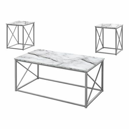 Monarch Specialties Table Set, 3 Pieces Set Coffee, End Side Table, White, Grey