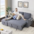 thumbnail image 3 of Tabaray Reversible Sectional Sofa Couch with Pull-Out Bed, Modern Linen L-Shaped Sleeper Sofa Bed with Storage Chaise/Cup Holder/Side Pocket, Furniture Set for Living Room, Small Space, Dark Grey, 3 of 9