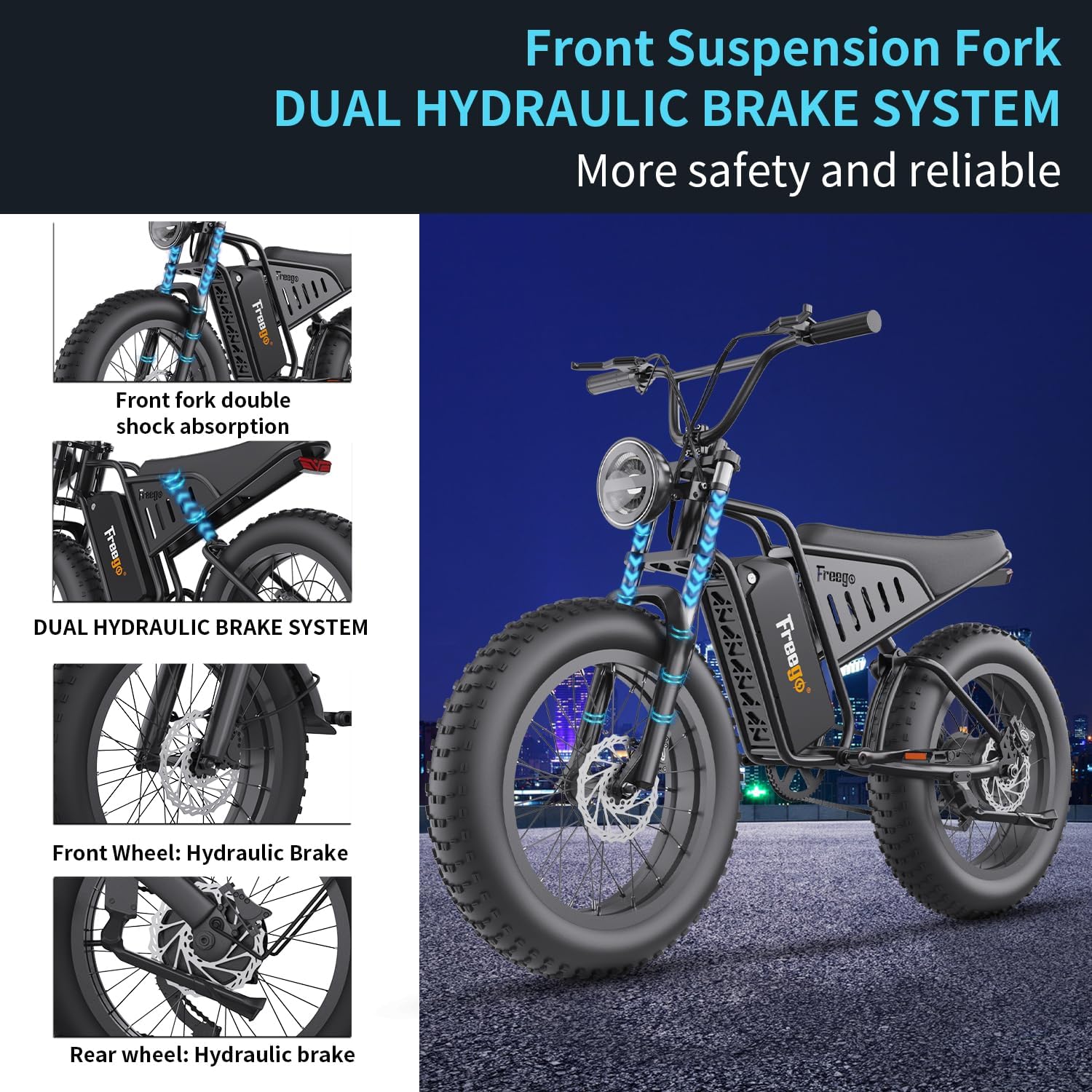 Freego 20" Electric Fat Tire Mountain Bicycle for Adults, 1400W