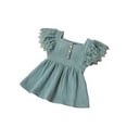 thumbnail image 2 of Xingqing 4 Colors Newborn Baby Girls Princess Dress Solid Lace Fly Sleeve Button A-Line Mini Dress, 2 of 7