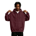 thumbnail image 2 of Mens Zip Up Hoodies Oversized Fleece Long Sleeve Drop Shoulder Hooded Sweatshirt Trendy Vintage Streetwear Wine 3XL, 2 of 9