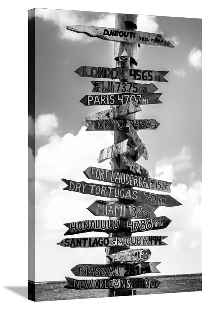Destination Signs Key West Florida Travel Black and White Photo