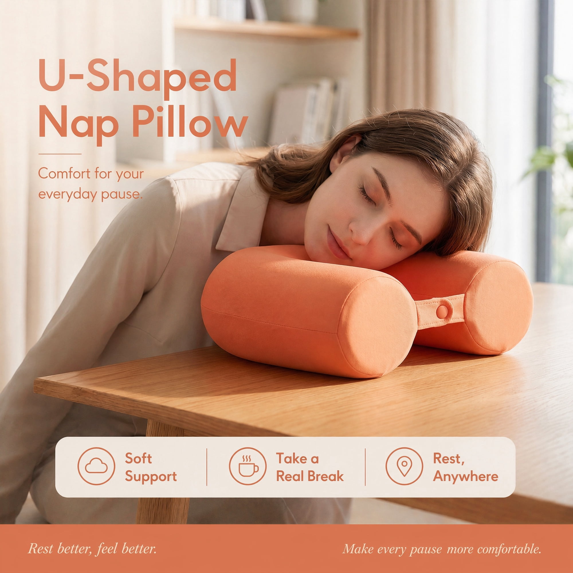 Unique Bargains Memory Foam Neck Pillow U Shape Snap Closure for Airplane 0range 25"x4"