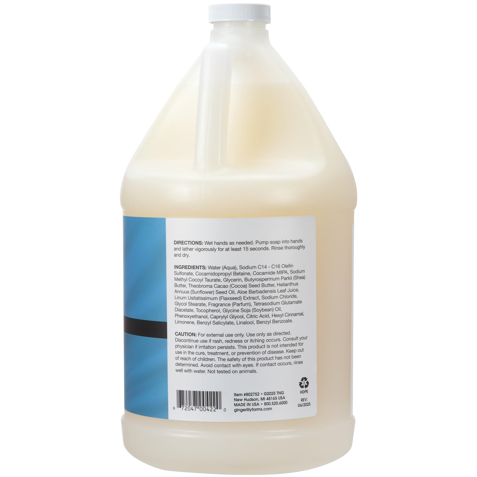 Ginger Lily Farms Botanicals Shea Indulgence Deep Hydration Liquid Hand Soap Refill, Island Tranquility, 100% Vegan & Cruelty-Free, Green Tea Lemongrass Scent, 1 Gallon (128 fl oz)