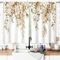 thumbnail image 2 of Eucalyptus Botanical Leaves Floral Kitchen Window Curtains over Sink Farmhouse Flower Leaf Small Window Treatment Tan Floral Cafe Short Curtains for Bathroom Treatment Tier Drapes 27.5x39 inch, 2 of 6
