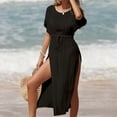 thumbnail image 4 of EQWLJWE Womens Sun Protection Cover Up Maxi Dress,Solid Color Loose Fit Waistband Adjustable Split A-Line Dress Gift Black Free Size, 4 of 6