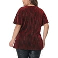 thumbnail image 4 of Agnes Orinda Women's Plus Size Blouses V Neck Metallic Short Sleeve T-Shirt Party Tops 2X Burgundy, 4 of 7