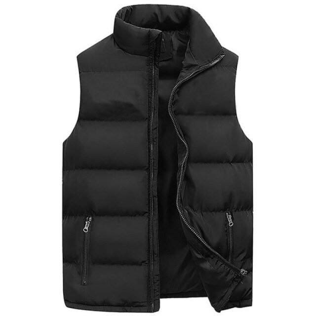 Chaleco para hombre, chaqueta cálida sin mangas, abrigo impermeable con cremallera, cuello levantado, informal, ropa de marca, invierno, otoño