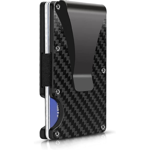 Carbon Fiber Minimalist Wallet for Men - Blocking Credit Card Holder Metal Wallet- Money Clip Slim Front Pocket