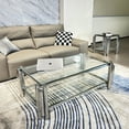 thumbnail image 2 of Modern Living Room Coffee Table, Double-layer Tempered Glass, Stainless Steel, Industrial Style, & Easy To Clean And Assemble Table With Chic For Home Office,, 2 of 5