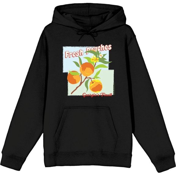 Natural World Fresh Peaches Georgia's Finest Adult Black Long Sleeve Hoodie-XS