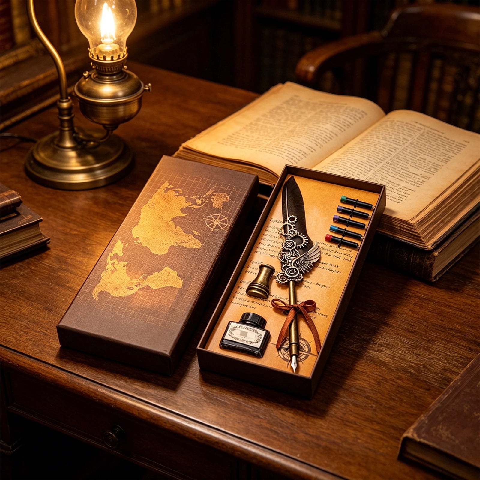 Xheghe Steampunk Quill Pen Set with Ink and Stand - Elegant Writing Kit for Journaling, Letter Writing, and Gifts for Adults