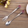 thumbnail image 2 of Elegante juego de cuchara y tenedor de acero inoxidable decorado con diamantes rosas para postres, 2 piezas, 2 of 2