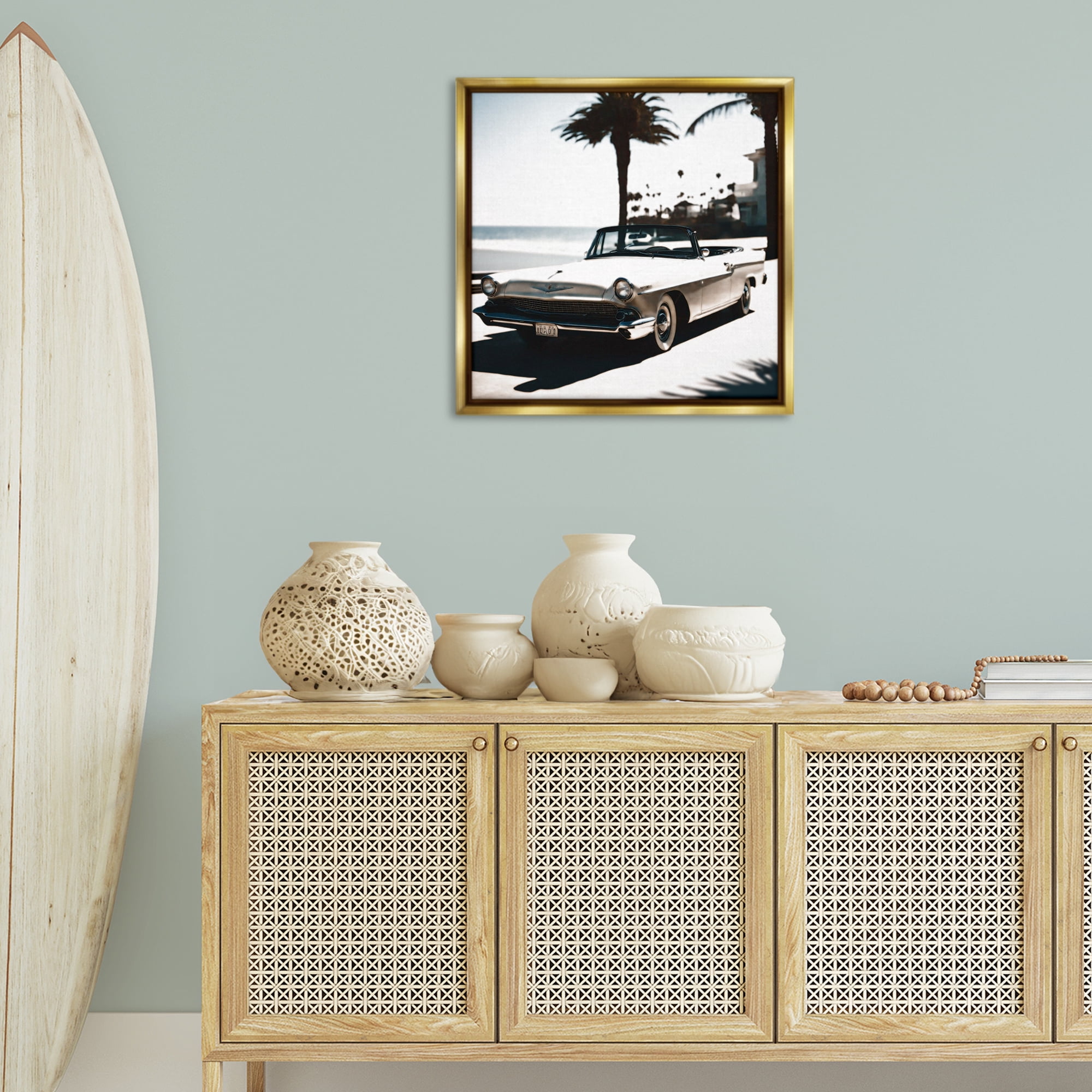 Stupell Industries California Cruise Antique Car Transportation Painting Gold Floater Framed Canvas Art Print Wall Art, 25 x 25