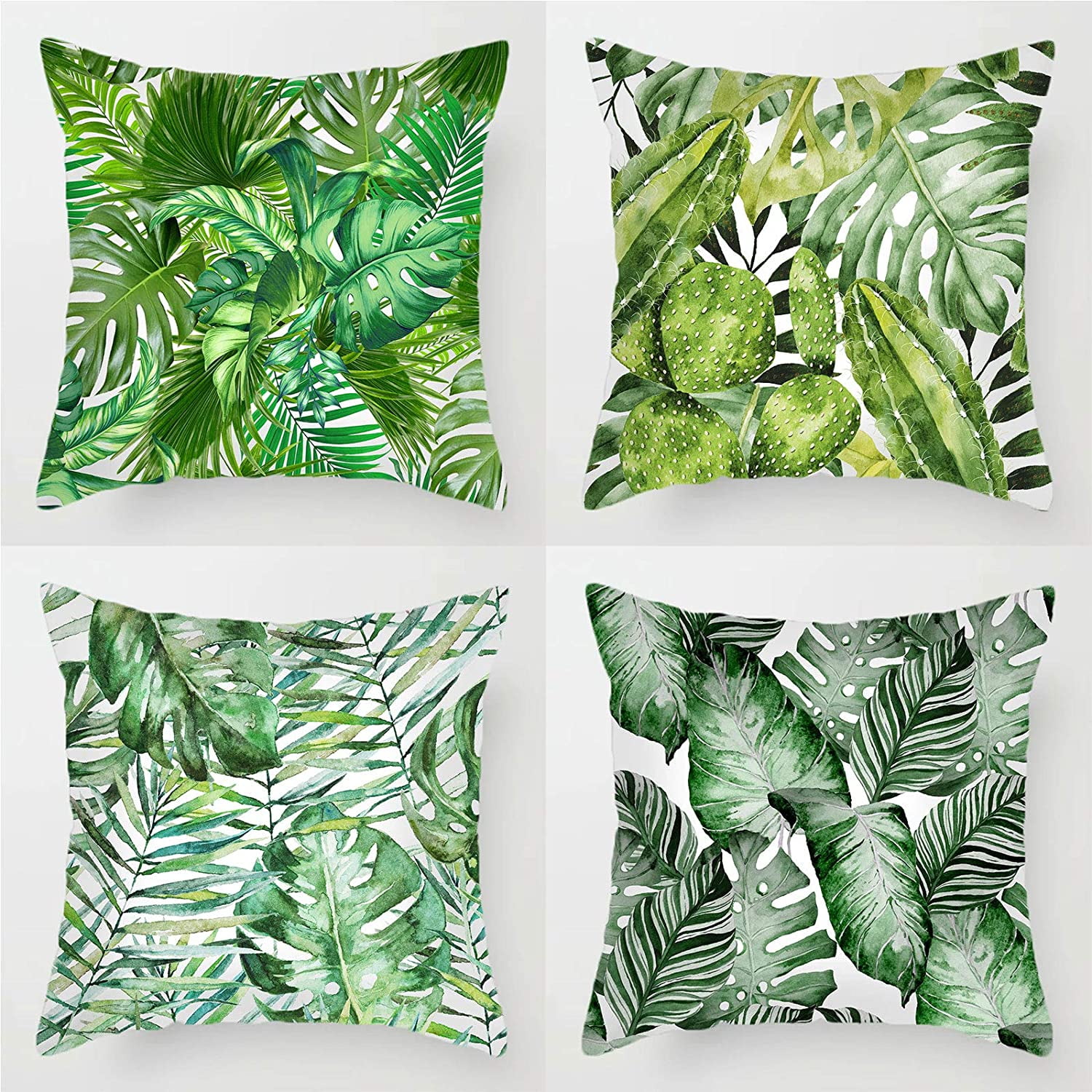 Cactus Plant Indoor Tropical Green Velvet Look Square Lumbar Retro Cushion Cover