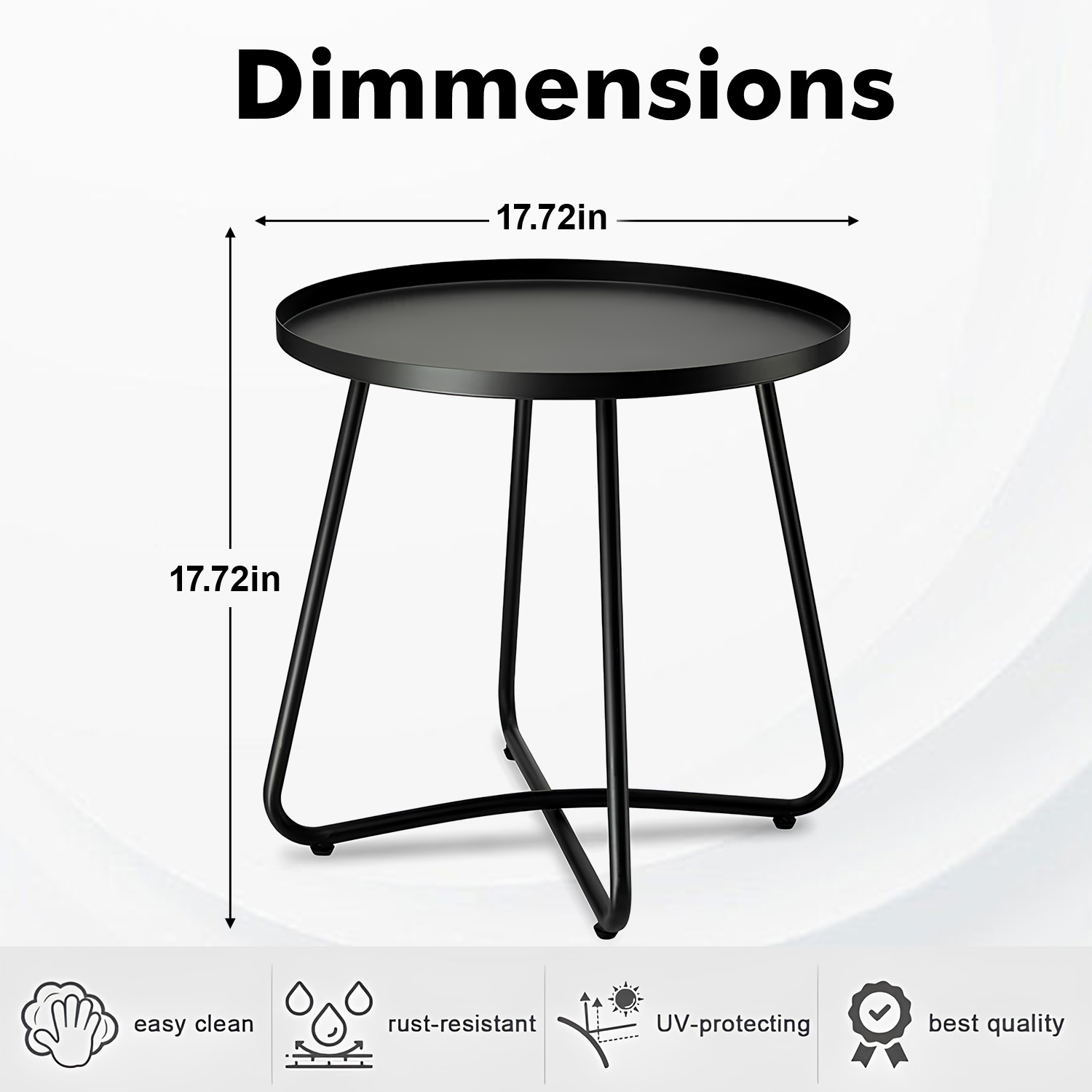 danpinera Outdoor Side Table, Small Round End Table with Weather Resistant Steel for Patio,Yard,Balcony,Garden - Black - image 2 of 9