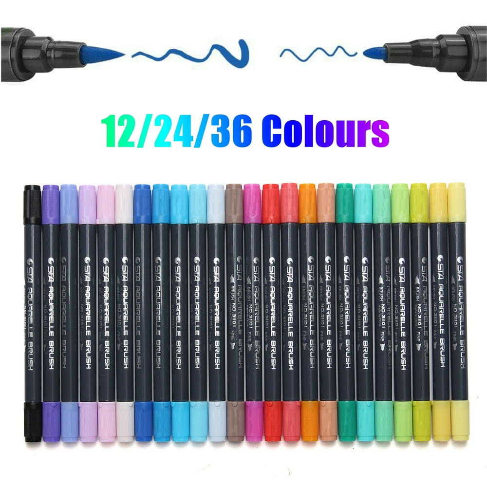 Dual Tip Brush Pen Art Marker Set 24 Colors Drawing