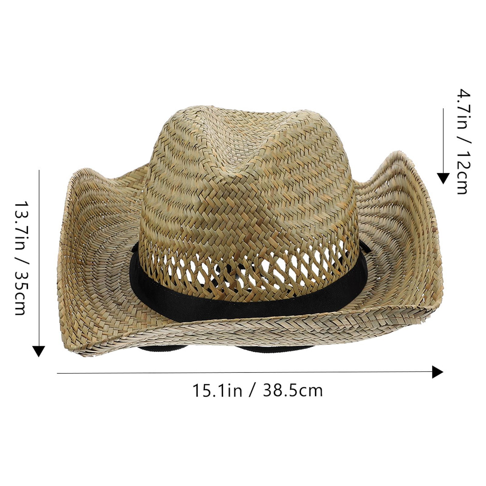 BEAHING Straw Cowboy Hat, Mens Straw Wide Brim Hat Hollow