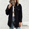 thumbnail image 7 of AherBiu Button down Shirt for Women Corduroy Shacket Collared Lapel V Neck Long Sleeve Casual Loose Tops with Pockets(Large,Black), 7 of 7