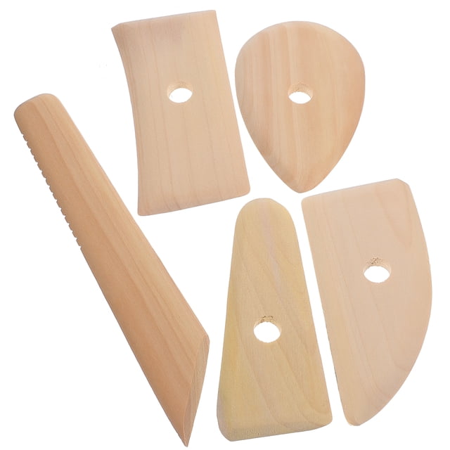 SHISUYAN Pottery Sculpting Tools for Clay Craft Projects with Stable Wood Material Beige Color 5 Pieces