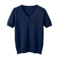 thumbnail image 4 of Arlun Women's Short Sleeve V-Neck Sweaters Casual Lightweight Solid Color Knit Sweater Soft Comfortable Base Layer Pullover Tops Dark Blue2 M, 4 of 5
