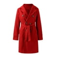 thumbnail image 4 of Baberdicy Woolen Coat Womens Fit Mid Long Double Breasted Coat Lapel Jacket Overcoat Outwear Trench Windbreaker Women's Wool & Blends Red, 4 of 4