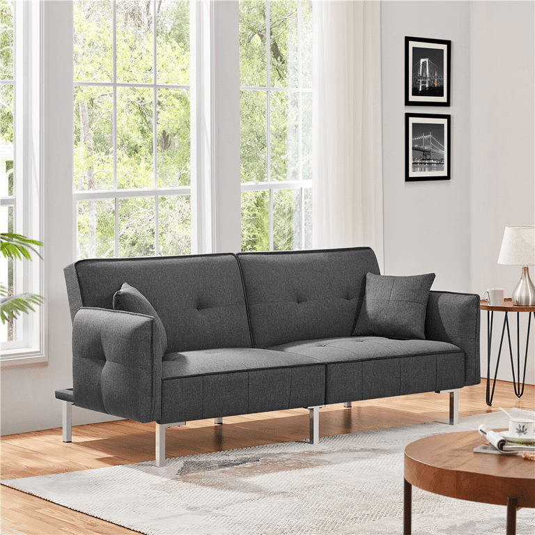Alden Design Fabric Ered Futon Sofa Bed With Adjule Backrest Dark Gray Com