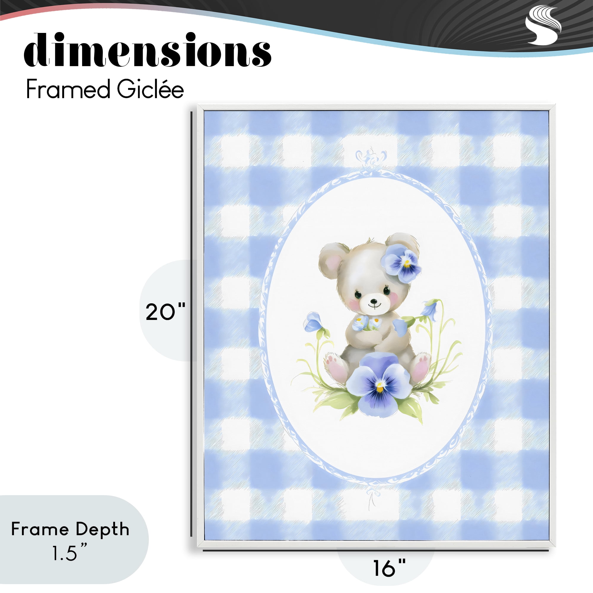 Stupell Industries Little Bear Blue Gingham White Framed Giclee Art, design by Arlington Prints