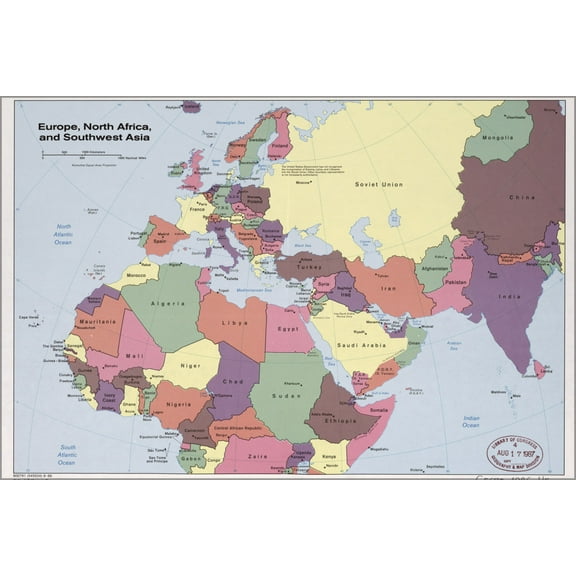 24"x36" Gallery Poster, cia map of Europe, N Africa sw Asia 1986