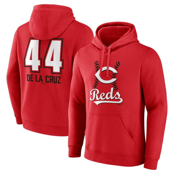 Men's Elly De La Cruz Red Cincinnati Reds Name & Number Fastball Pullover Hoodie