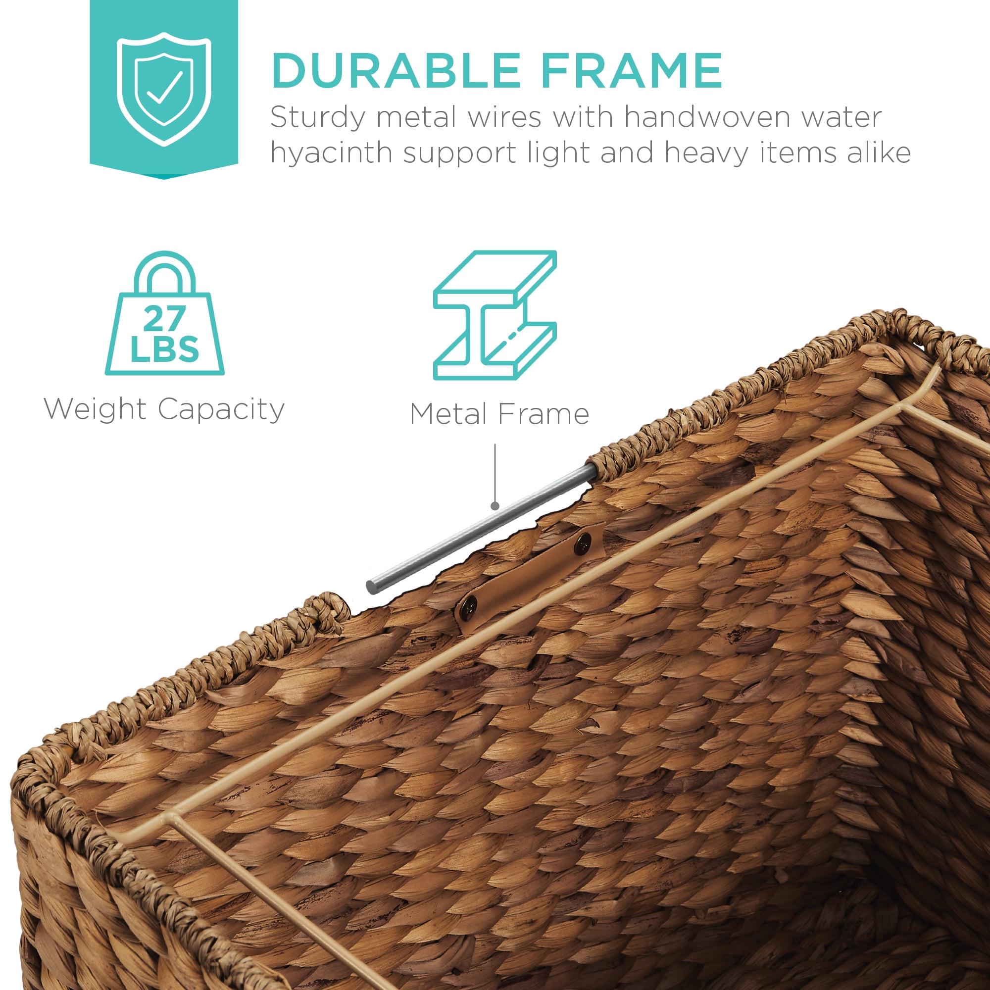 Best Choice Products Hyacinth Rolling Filing Cabinet Mobile Organizer Storage Basket w/ Lid, Locking Wheels - Chestnut