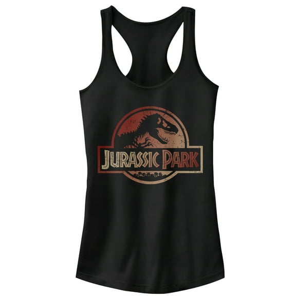 Junior's Jurassic Park Earth Tone Logo  Racerback Tank Top Black Large