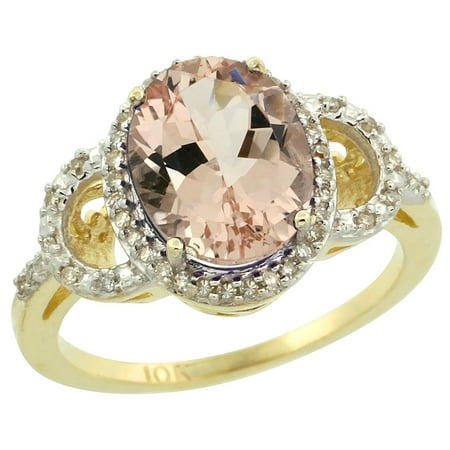 10K Yellow Gold Diamond Halo Natural Morganite Ring Oval 10X8 mm, sizes (Best Non Diamond Engagement Rings)