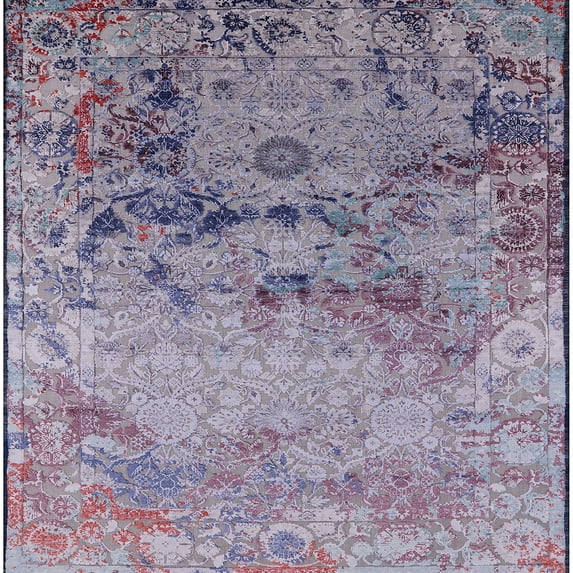 Ahgly Company Indoor Square Mid-Century Modern Purple Oriental Area Rugs, 6' Square