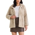 thumbnail image 1 of Abrigo de piel sintética para mujer con solapa, abrigo cálido con bolsillos, chaquetas esponjosas de invierno, talla S, color caqui, 1 of 6