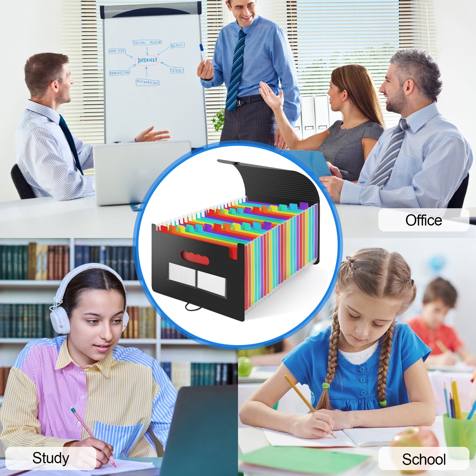 Utron Accordian File Organizer, 24 Pockets Expanding File Folders, Portable Monthly Bill Receipt Organizer, Colorful Tabs, Letter/A4 Size for School, Home and Office, Classroom Must Haves