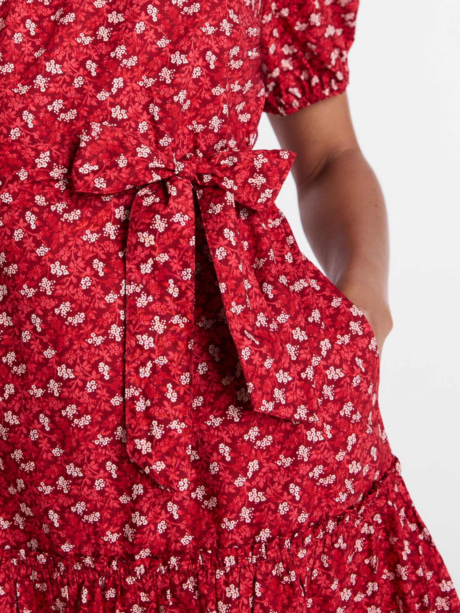 Time and Tru Women's and Women's Plus Cotton Mini Dress with Puff Sleeves, Sizes XS-4X