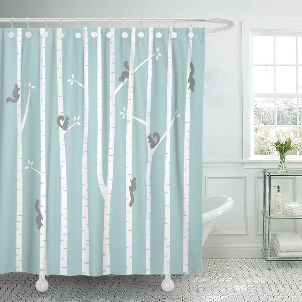 SUTTOM Tree Grey Squirrels Climbing Birch Cute Critter Whimsical Shower