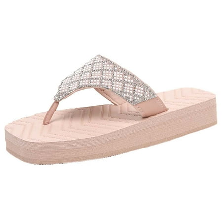 

Slippers for Women Ladies Shoes Summer Beach Slippers Pearl Rhinestone Flip Flops House Slippers Pu 40