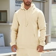 thumbnail image 4 of LIIPEE Men Hoodie Solid Color Long Sleeve Pullover Hooded Sweatshirt With Pockets Male Comfort School Sweatshirts,Beige,L, 4 of 7
