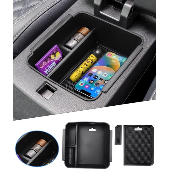 Canvcle Center Console Organizer Tray for Mitsubishi Outlander 2022-2025 Accessories (NOT for Outlander Sport) Middle Console Organizer Armrest Storage Box with Non-Slip Silicone Liner