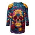 thumbnail image 5 of Xdegoge Womens Sugar Skull Graphic Tees Long Sleeve Crewneck Casual Tops Day Of The Dead Print Loose Fit Shirts Fall Festival Holiday Novelty Blouses, 5 of 5
