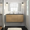 thumbnail image 2 of Wall Mount Double Sink Vanity Cabinet, Brown Oak Black, Wood, Mid Century Hotel Bedroom Bathroom, Modern Contemporary HB34081, 2 of 11