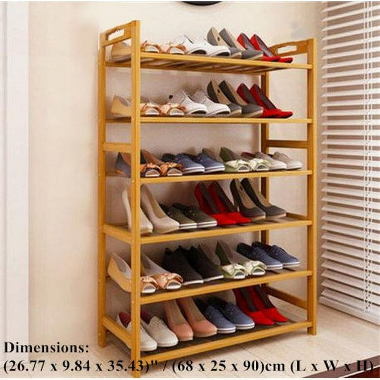 NEW SALE Concise Rectangle 6 Tiers Bamboo Shoe Rack Wood Color